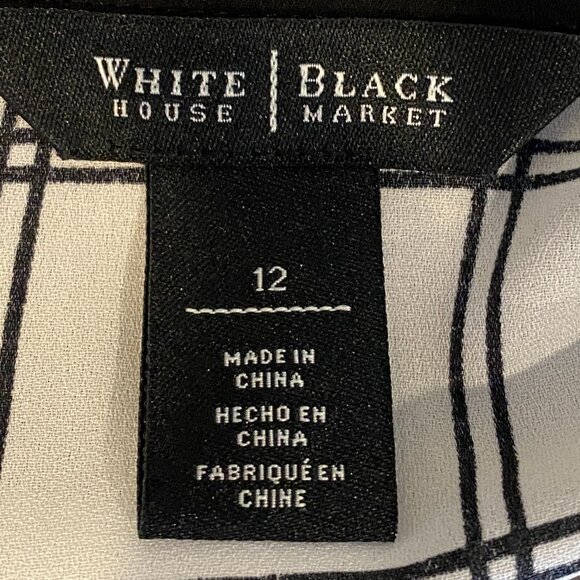 WHBM Long Sleeve White with Black Windowpane Shirt Size 12 #268J - Picture 9 of 9